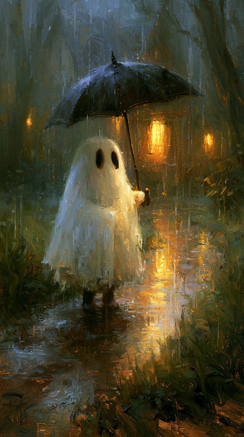 Dark moody vintage oil painting classic white sheet ghost...