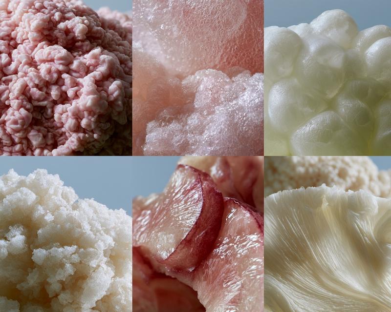 biomorphic fermentation texture microscopic prebiotic ecosystem translucent cellular structures...