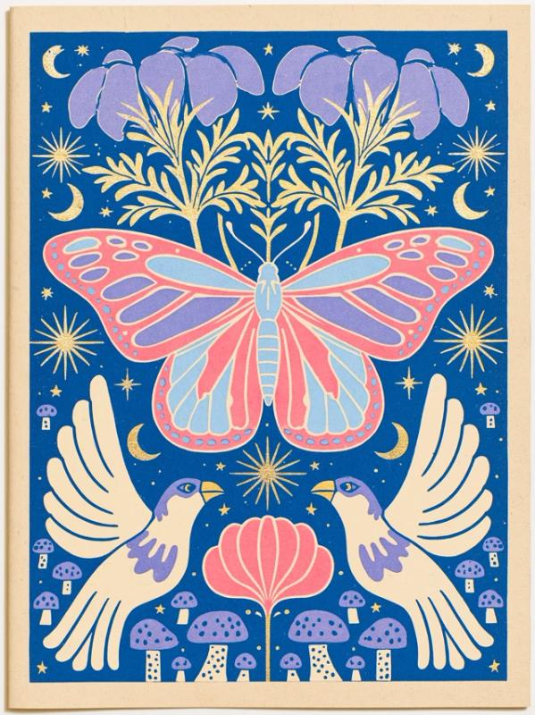 a decorative and symmetrical illustration on a deep blue...