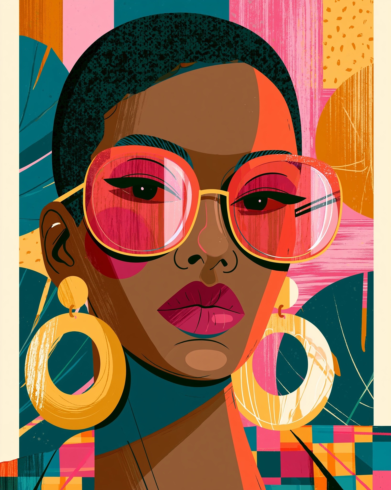 African american woman with oversized glass and huge earrings...