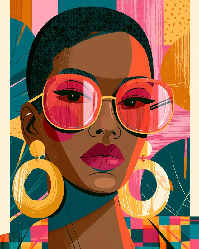 African american woman with oversized glass and huge earrings...
