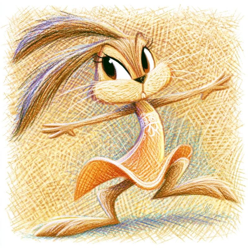 A slender bunny with very long ears a small...