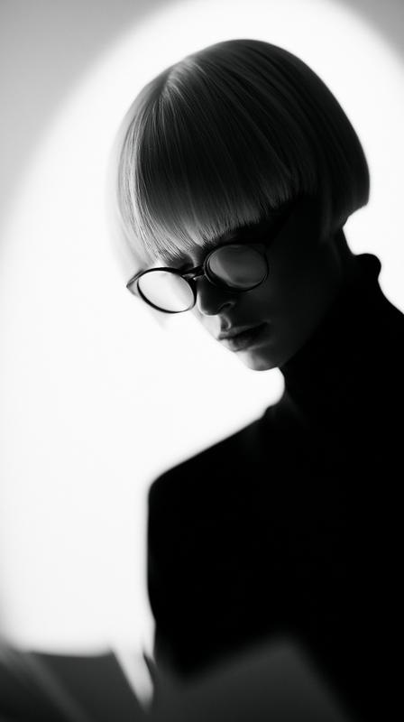 High-end marketing concept photo of a blond woman with...