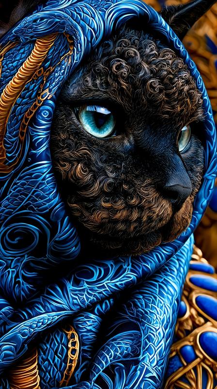 An extreme close-up shot of a realistic black Selkirk...
