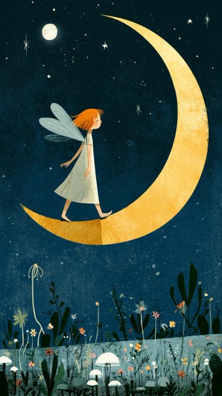 a fantastical illustration shows a fairy walking on a...