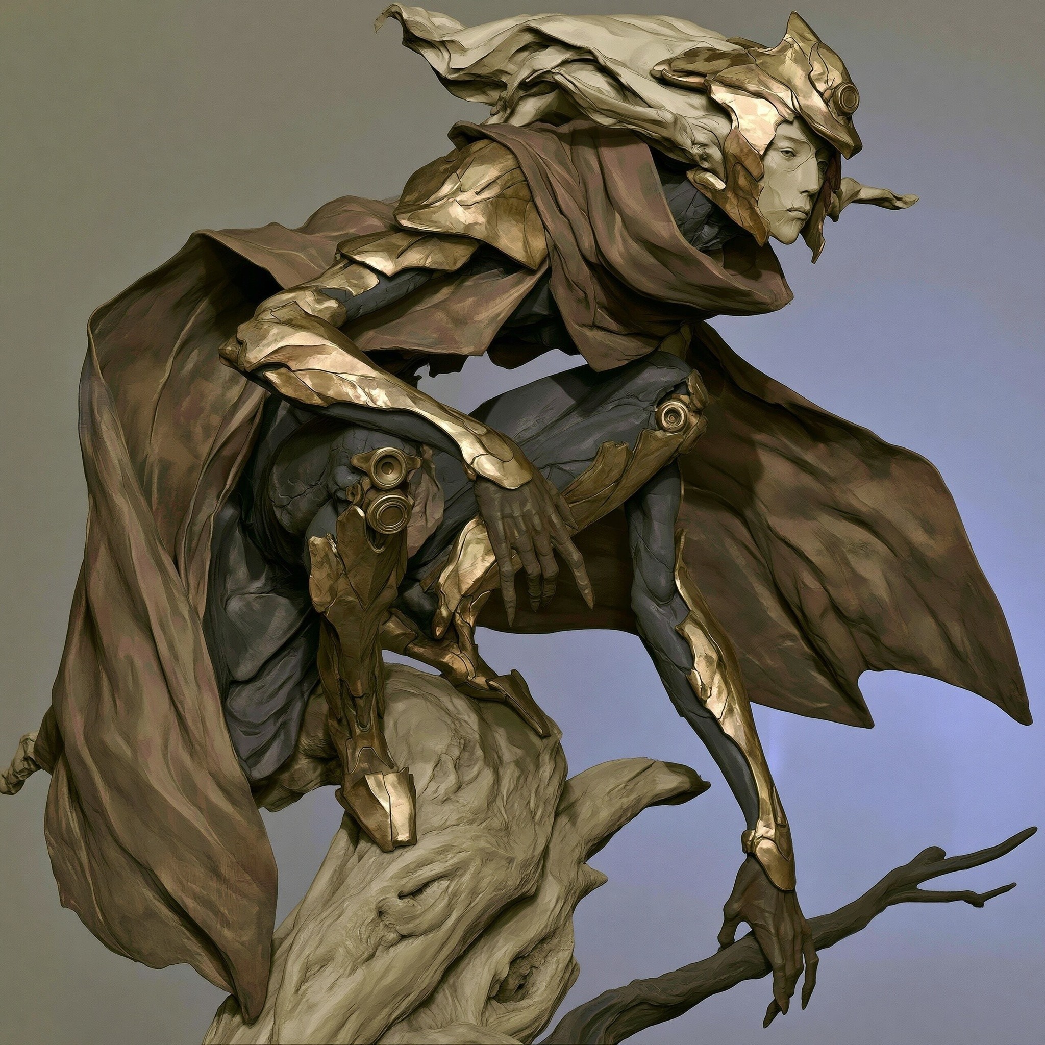 Crouching ethereal being perched on top of a tree...