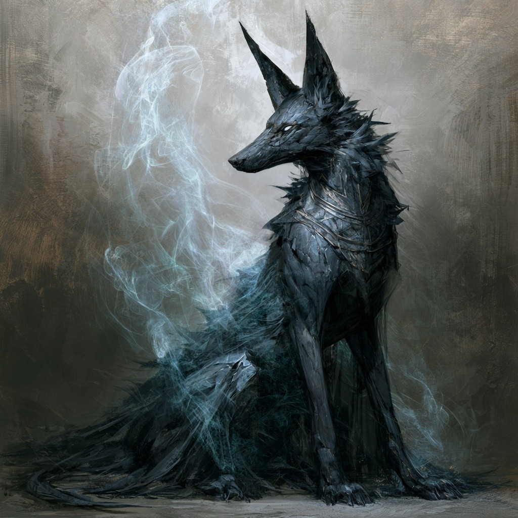 Fantasy style character art An Egyptian ghost jackal It...