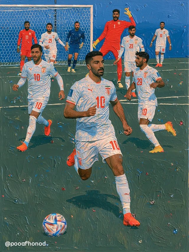 A digital painting of the Iranian National football team...