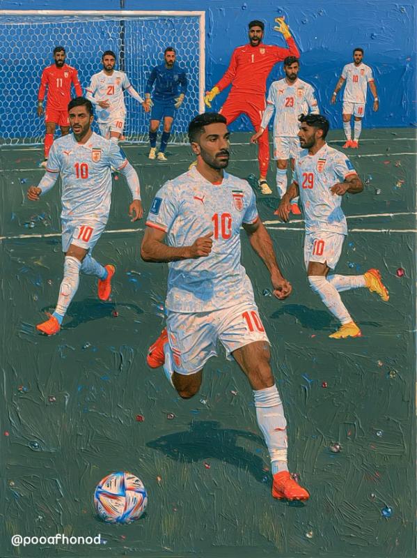 A digital painting of the Iranian National football team...