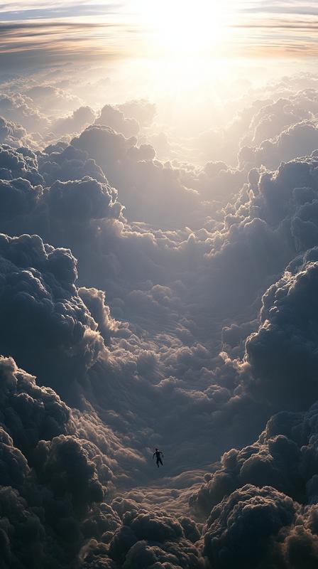 Symbolic image of a tiny human figure falling through...