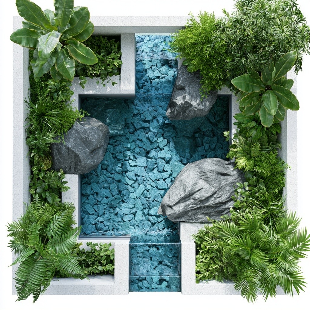 topdown view of a backyard water feature on a...