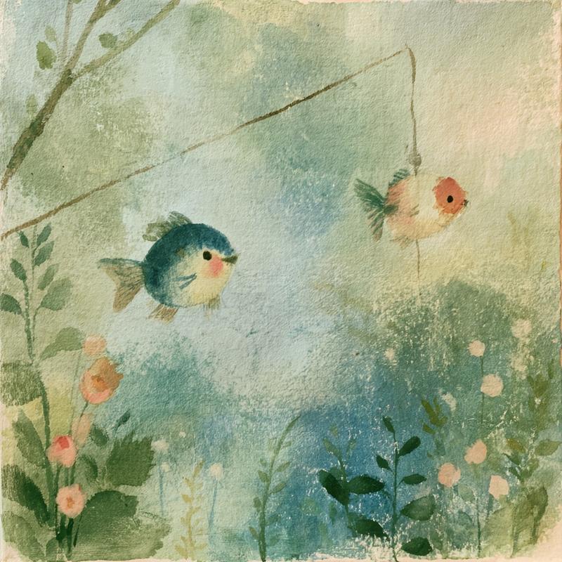 hand-painted gouache and watercolor vintage children's storybook illustration textured...