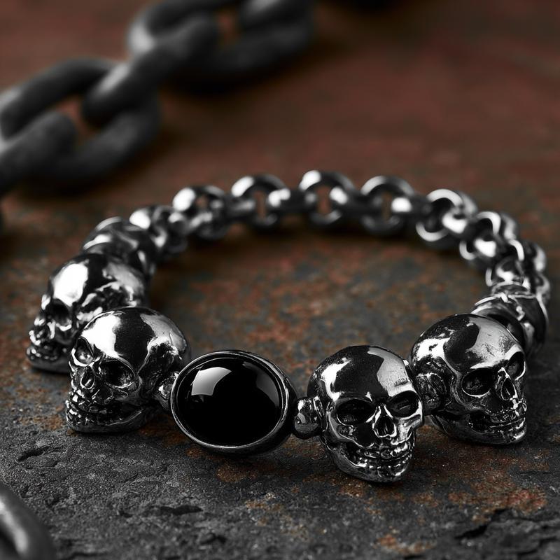 Heavy metal jewelry bracelet skul themed minimal cabachon 10mm...