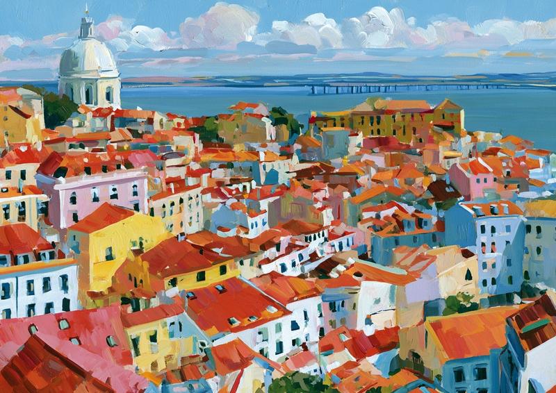 plein air painting of an aerial wide shot captures...
