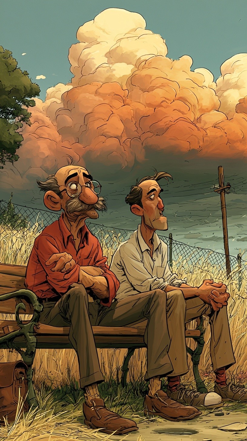 two men sitting on a bench and talking The...