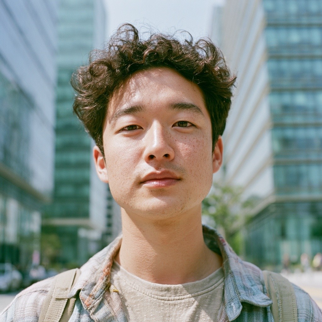 35mm film photo of a handsome young Korean-Japanese male...
