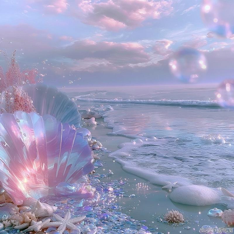 Pastel pink-and-blue dreamcore ocean scene fashion editorial aesthetic dreamy...