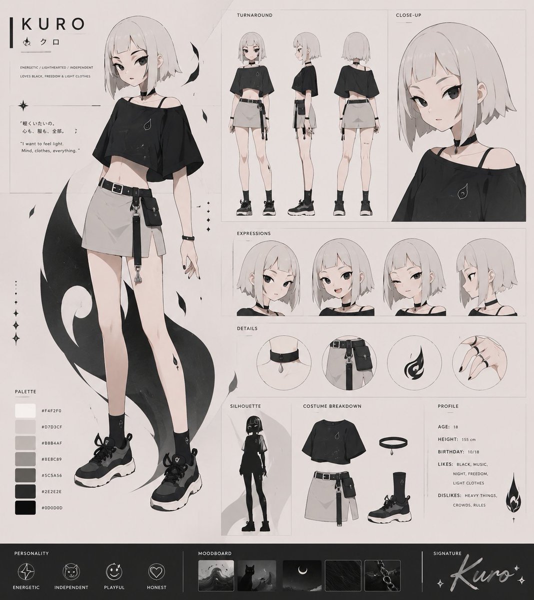 单色调 VTuber 角色设计图