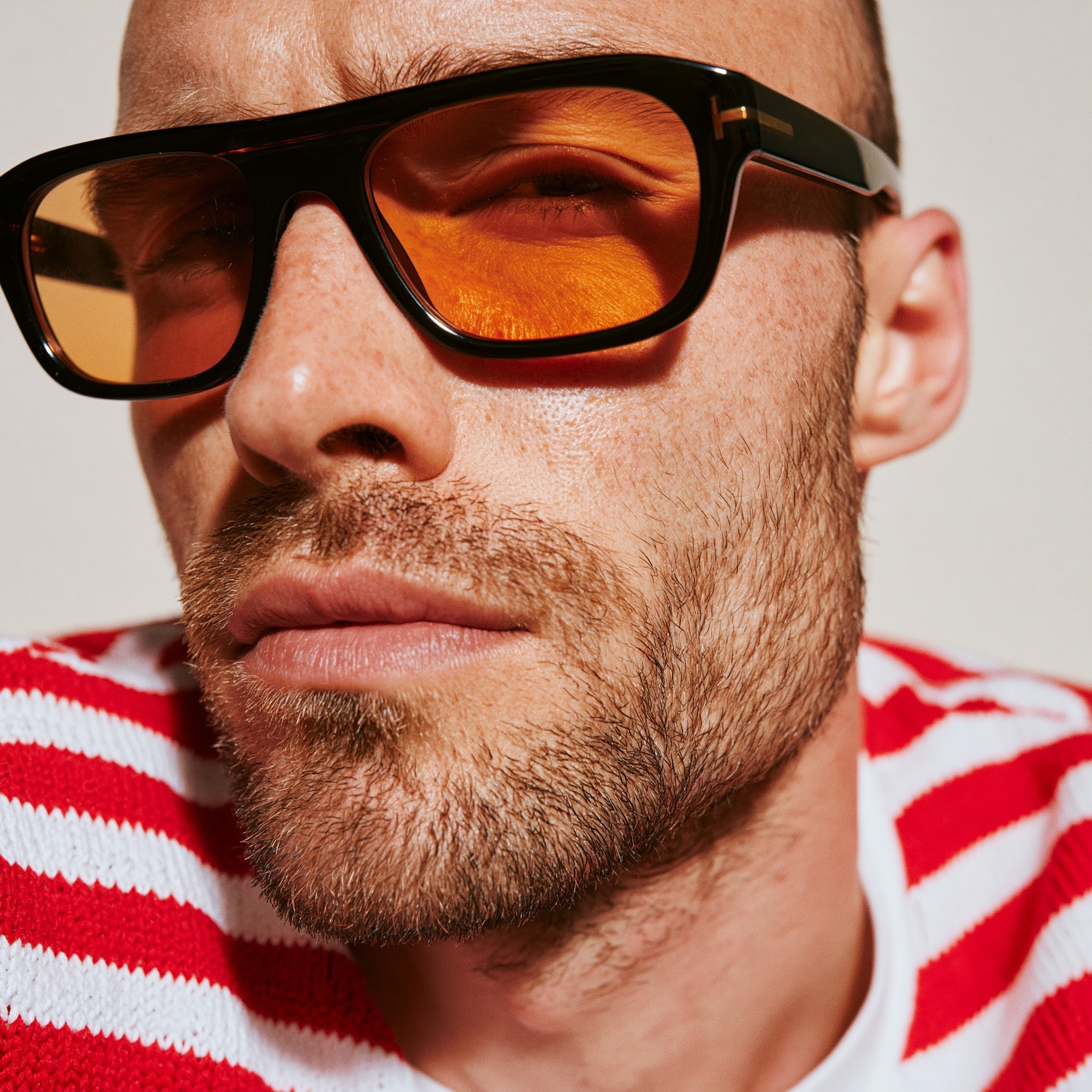 close-up fashion editorial photography of male model wearing vintage...