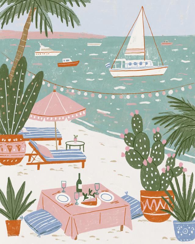 Watercolor illustration depicting an invitation to a summer party...
