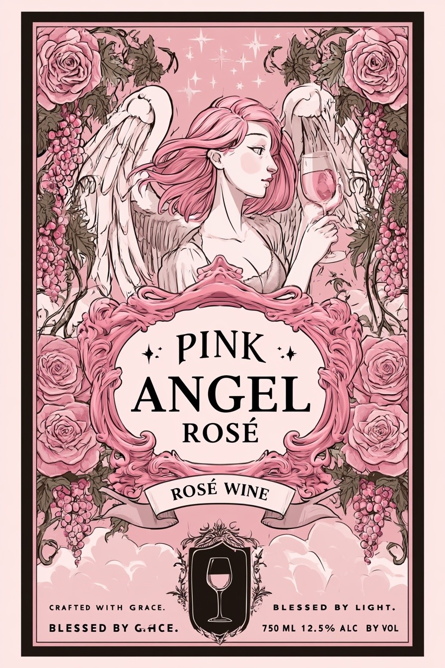 a rectangular wine label with a black border featuring...