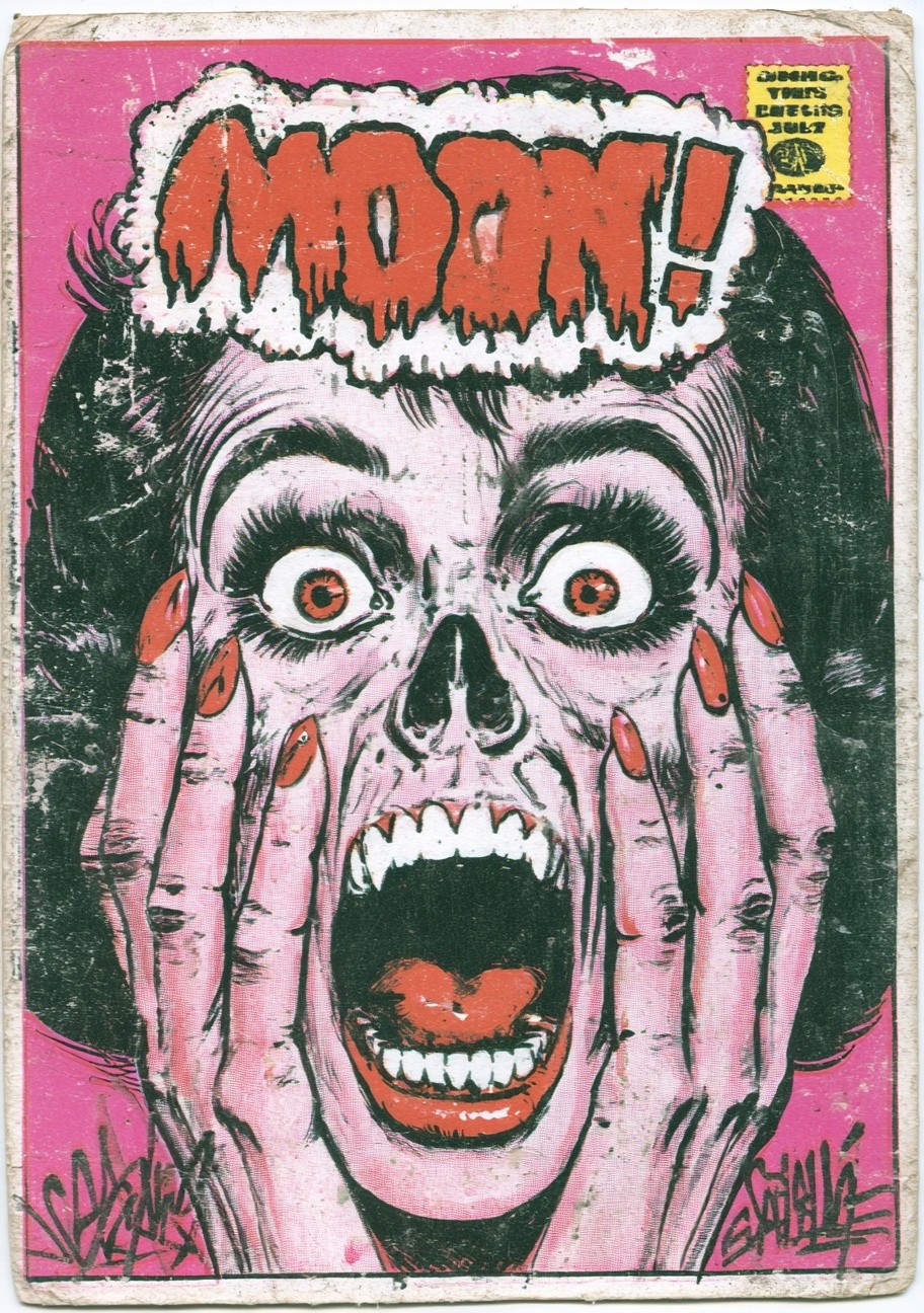 1950's pulp horror plain single colour background graffiti art...