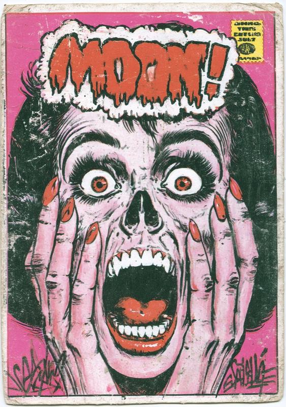 1950's pulp horror plain single colour background graffiti art...
