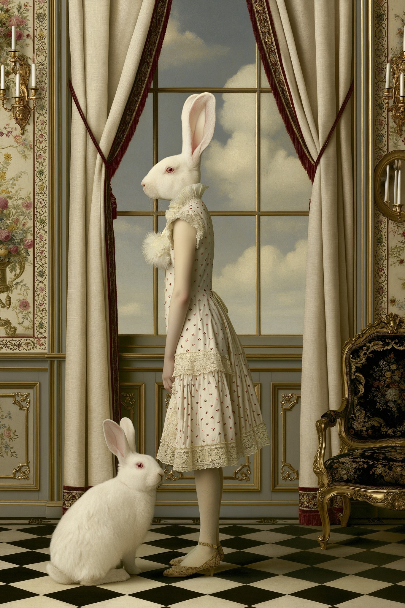 a rabbit in the beautiful 19th century room dreamy...