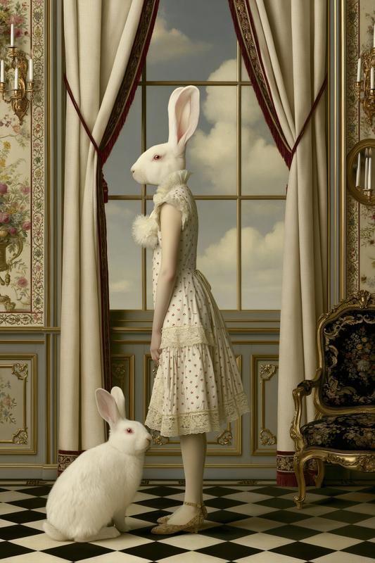 a rabbit in the beautiful 19th century room dreamy...