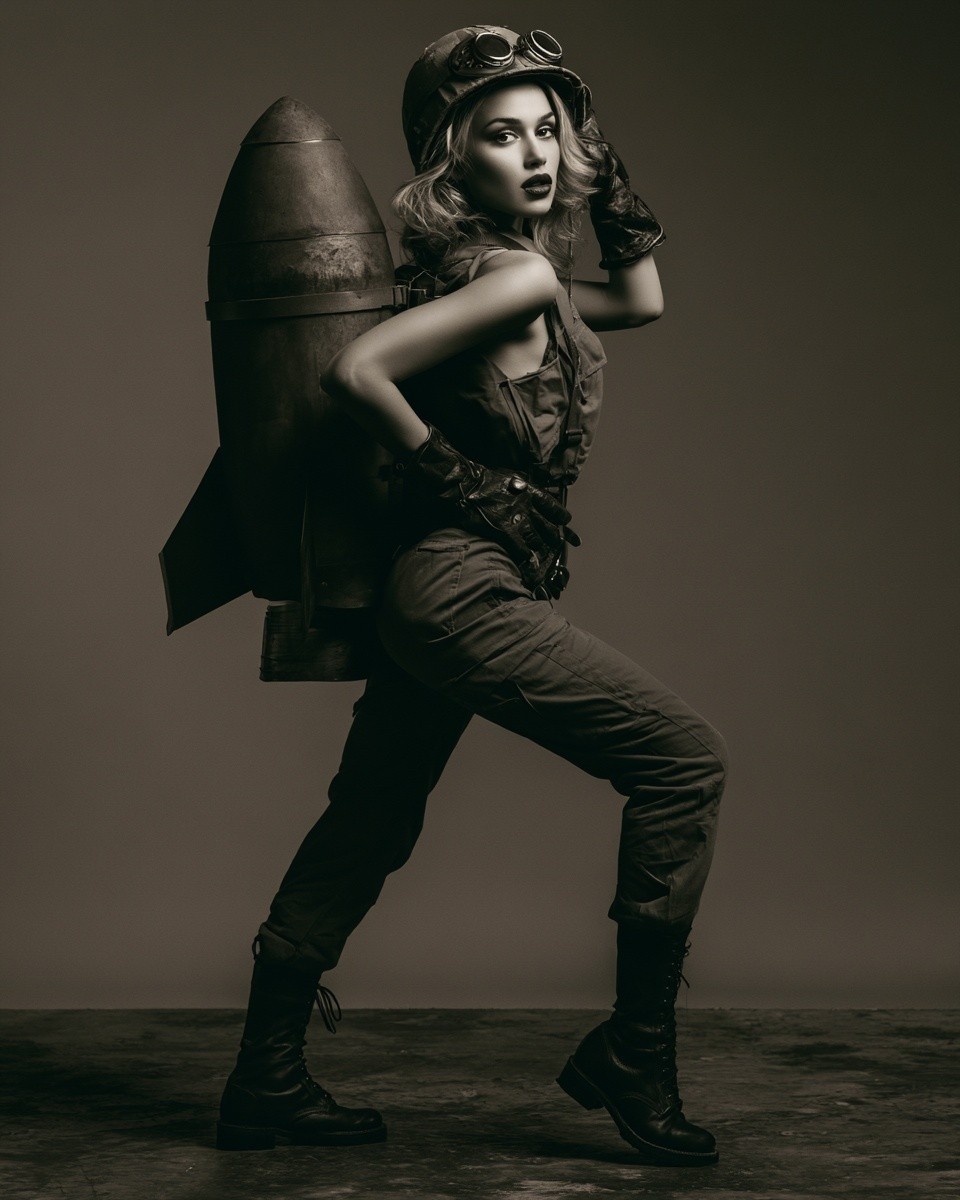 full-body studio portrait the theme is vintage editorial of...