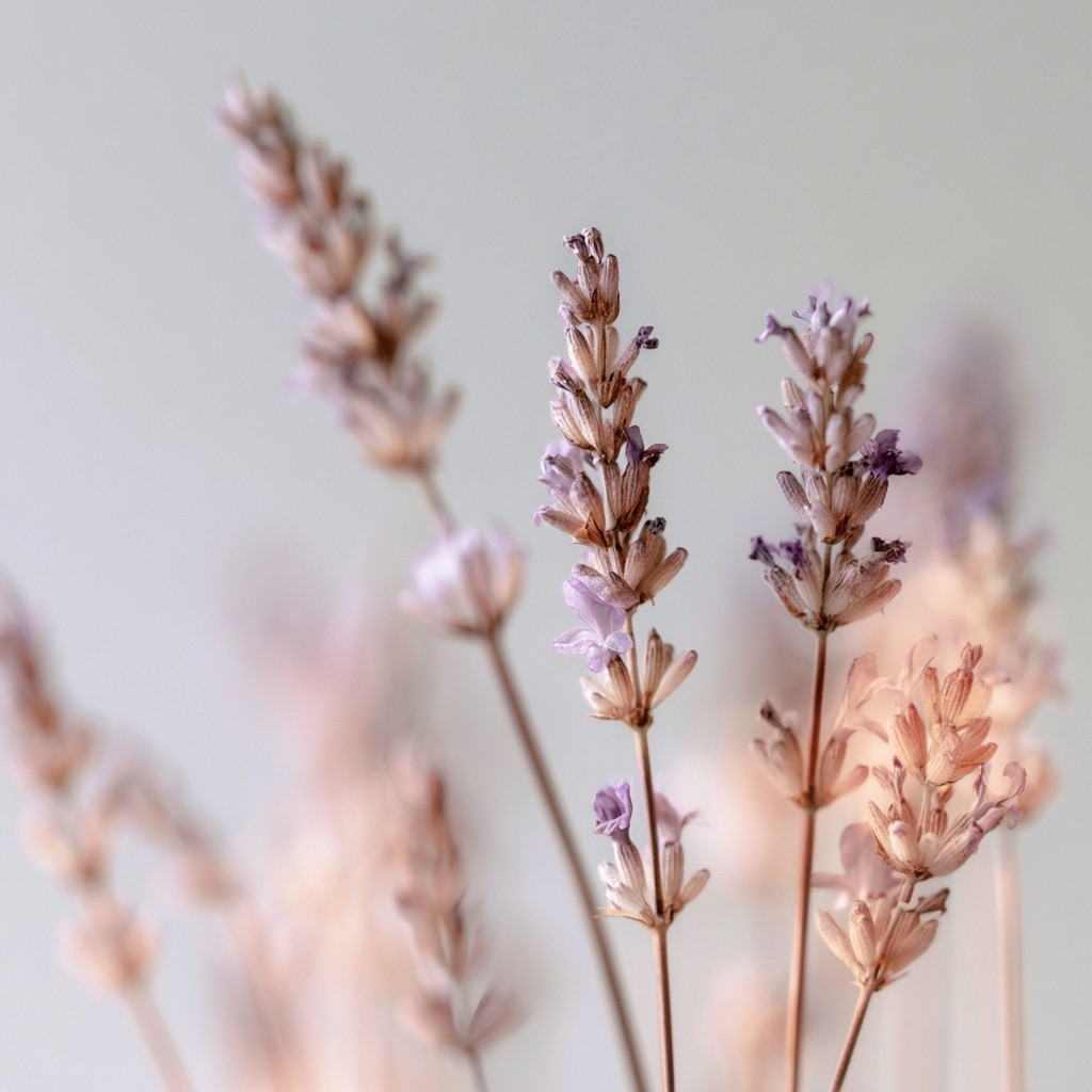 stained glass lavender stems in soft focus light purple...