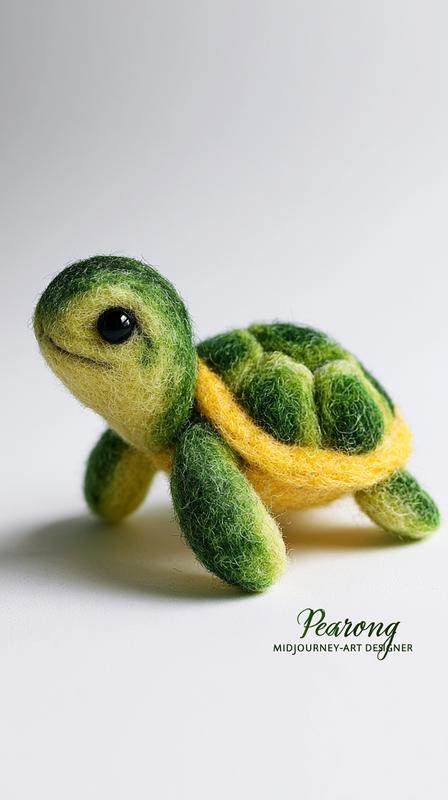 green and yellow felted turtle plush toy small black...