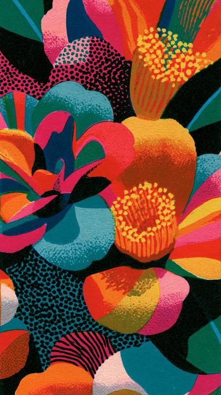 risograph extreme close up of two flowers a male...