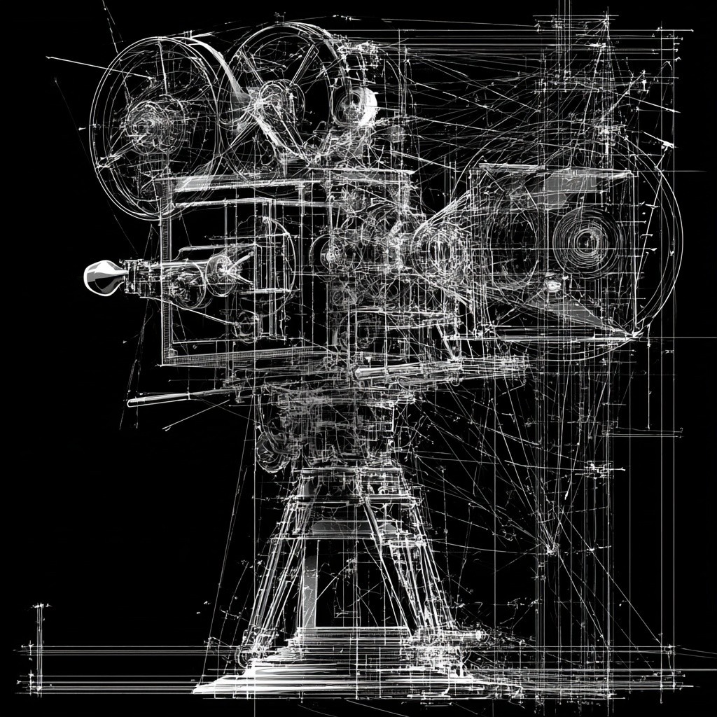 create a schematic black and white picture of old...