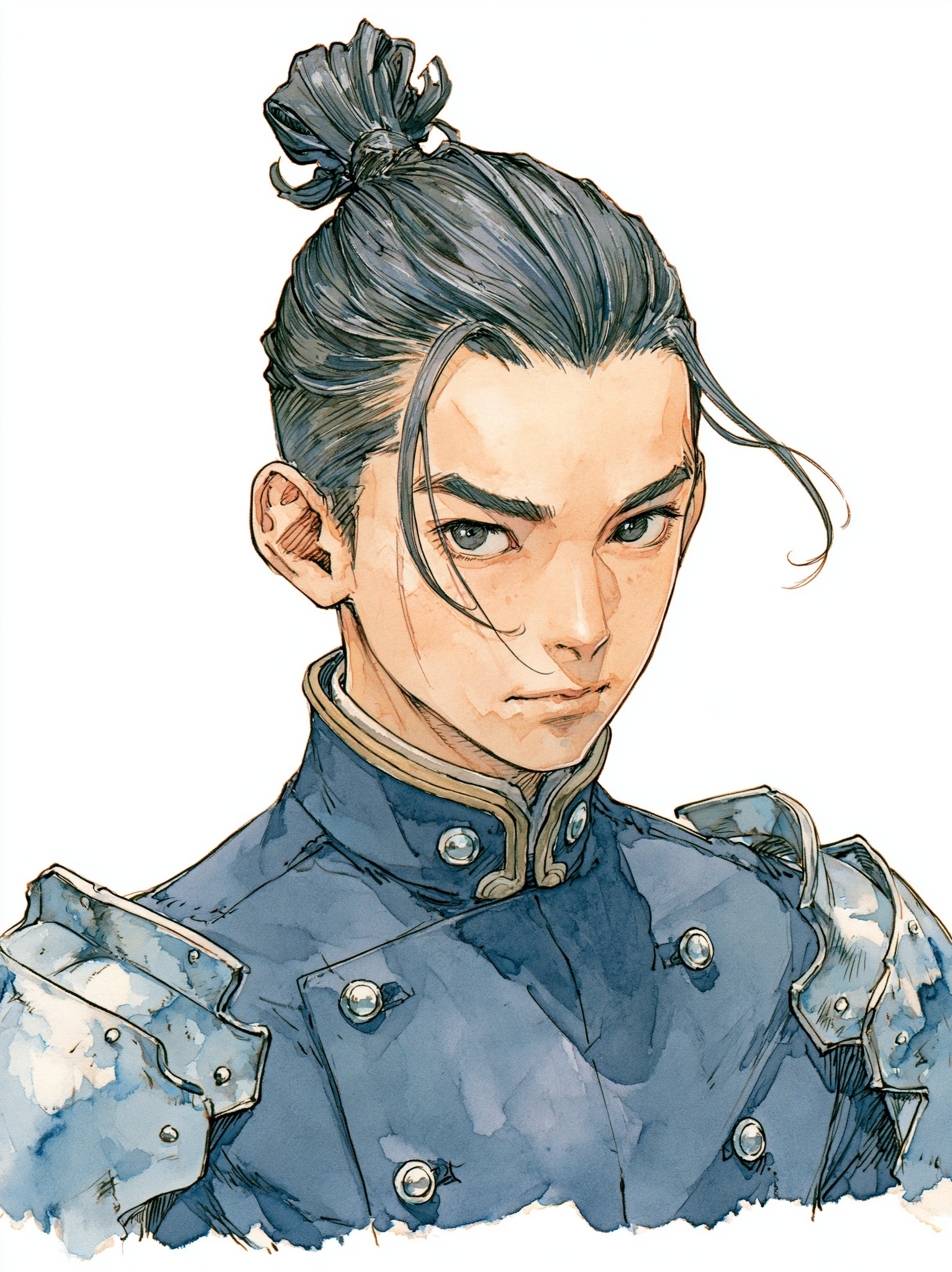 A concept art portrait of a young male officer...