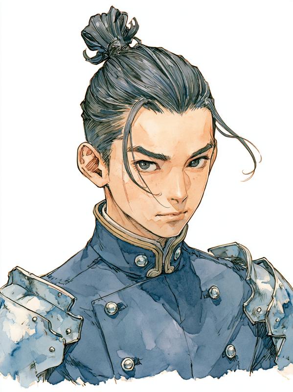 A concept art portrait of a young male officer...