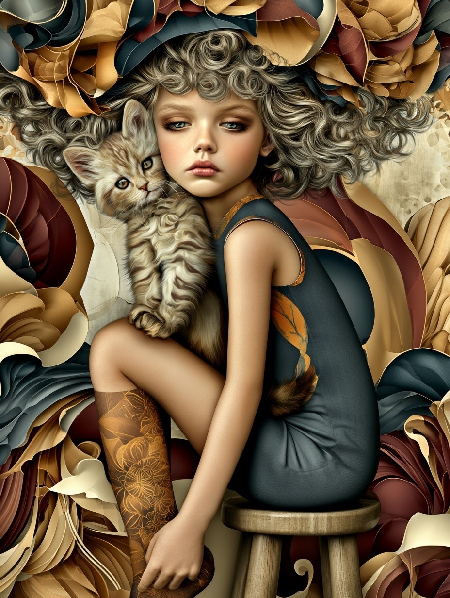 An abstract surreal image of a young girl and...