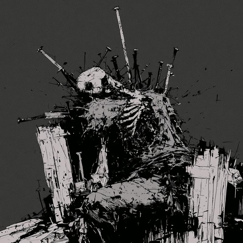 A skeletal figure in ragged clothes trying to get...