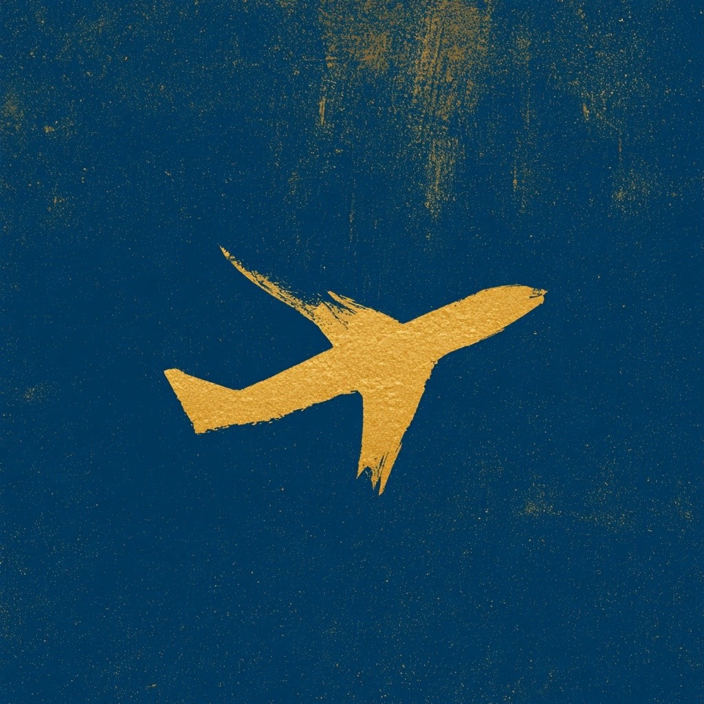 logo of an gold airplane icon with a background...