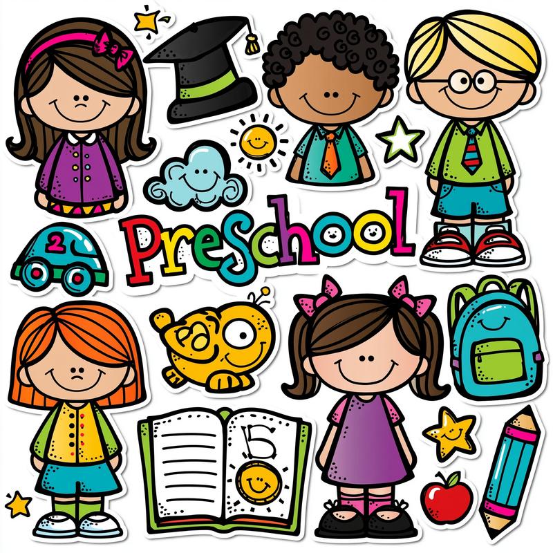 preschool 4 clipart set sticker...
