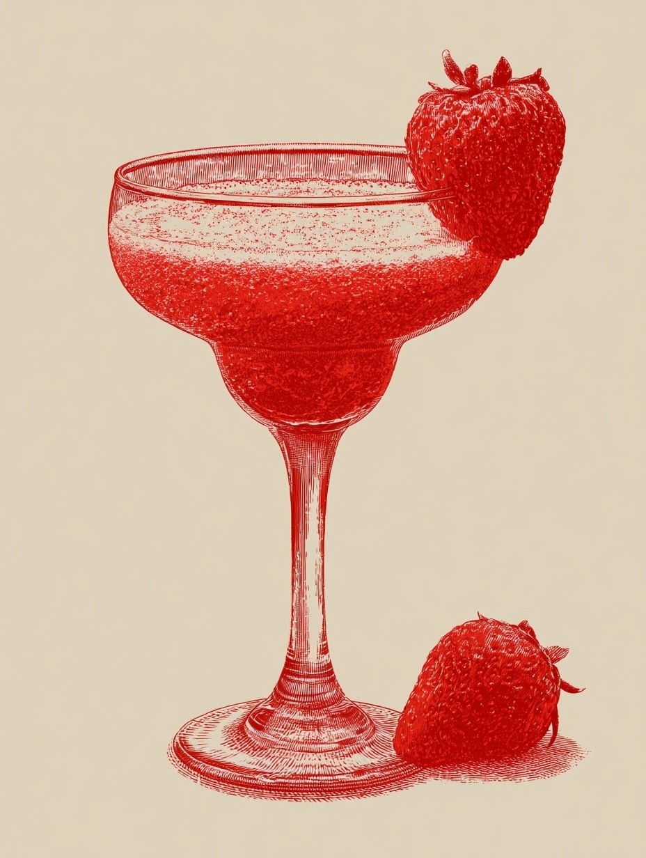 minimalistic TRANSPARENT drawing of Frozen Strawberry Magarita FOR A...