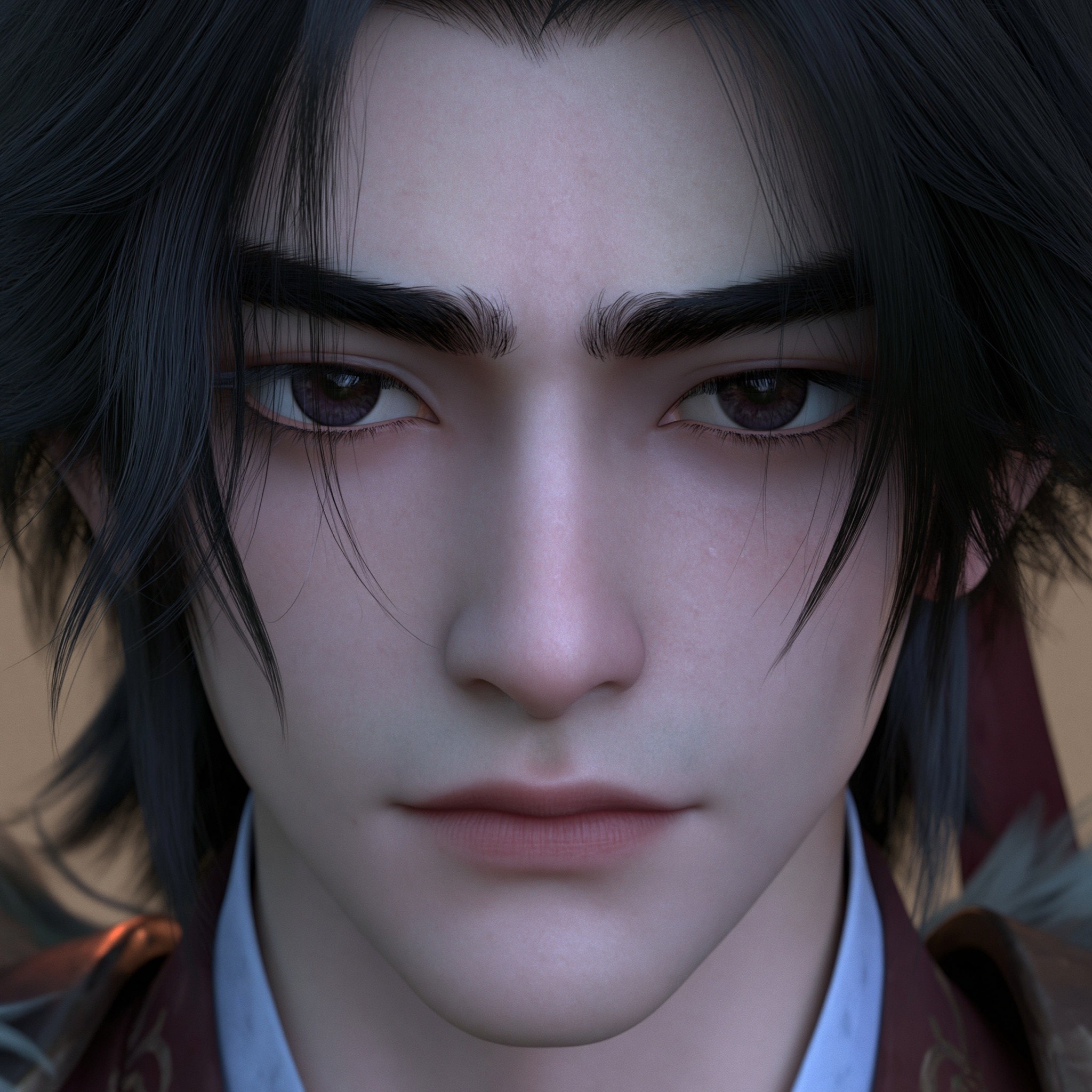 Chinese modern handsome male 3D animated character front facing...