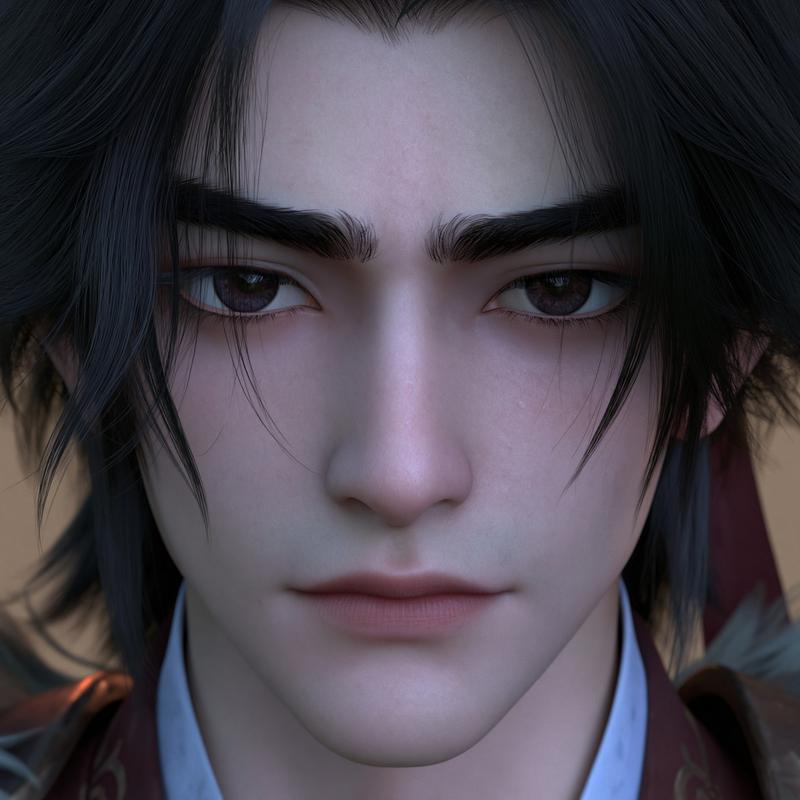 Chinese modern handsome male 3D animated character front facing...
