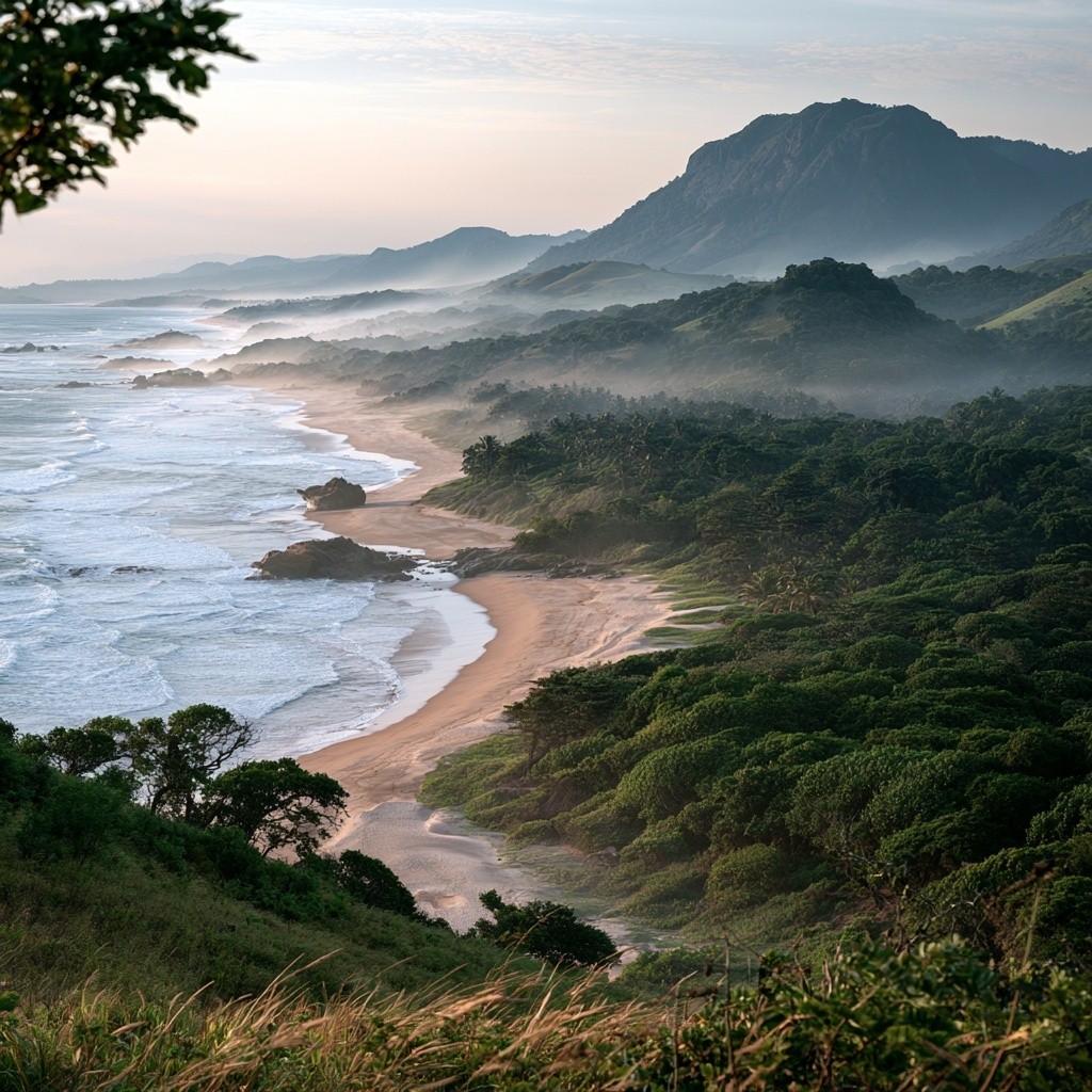 African style view serene nature scenic about beach mountain...