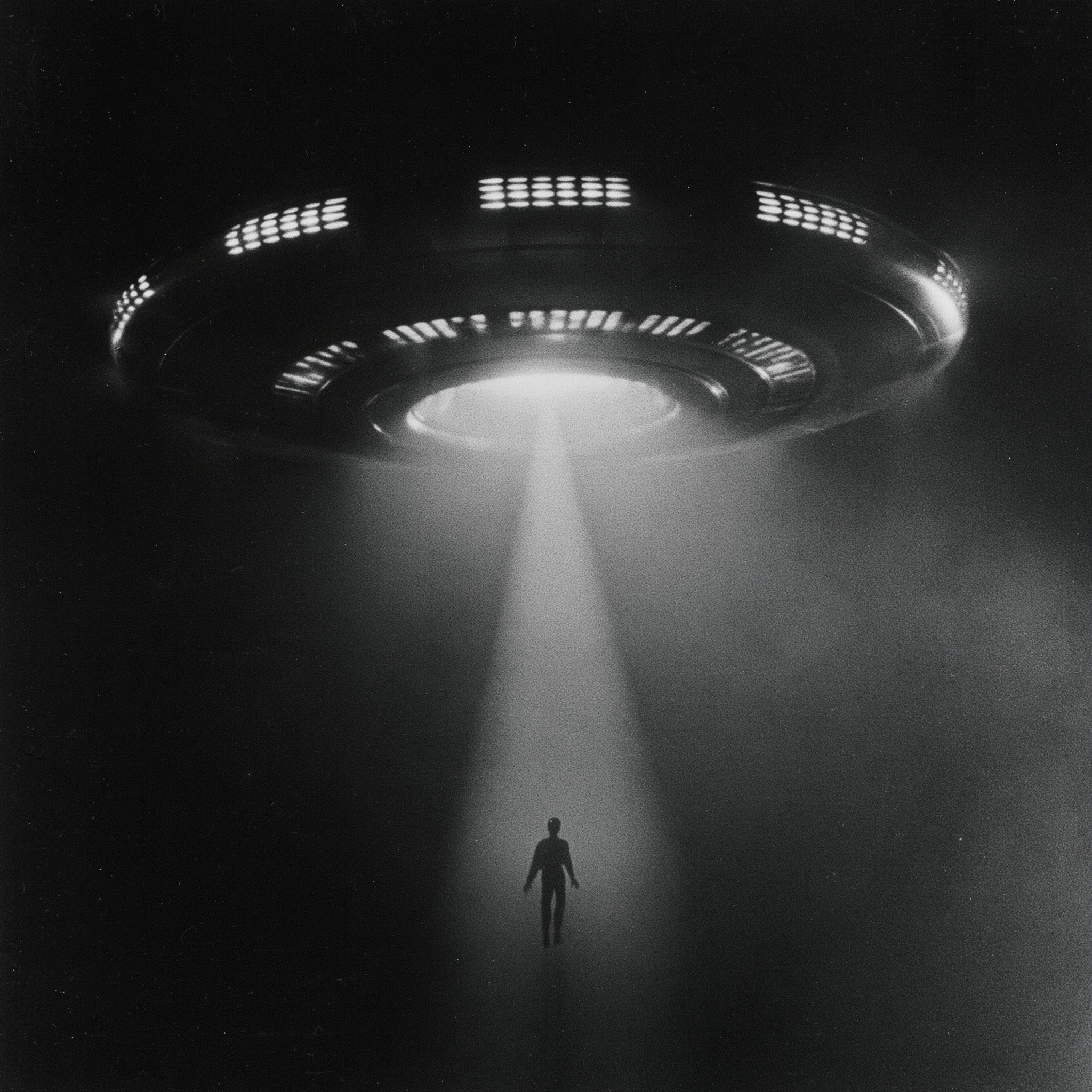 A high-contrast black and white photograph of a classic...