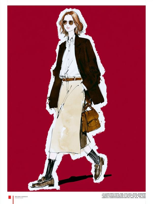 French casual sketch style fashion illustration slender elegant old...