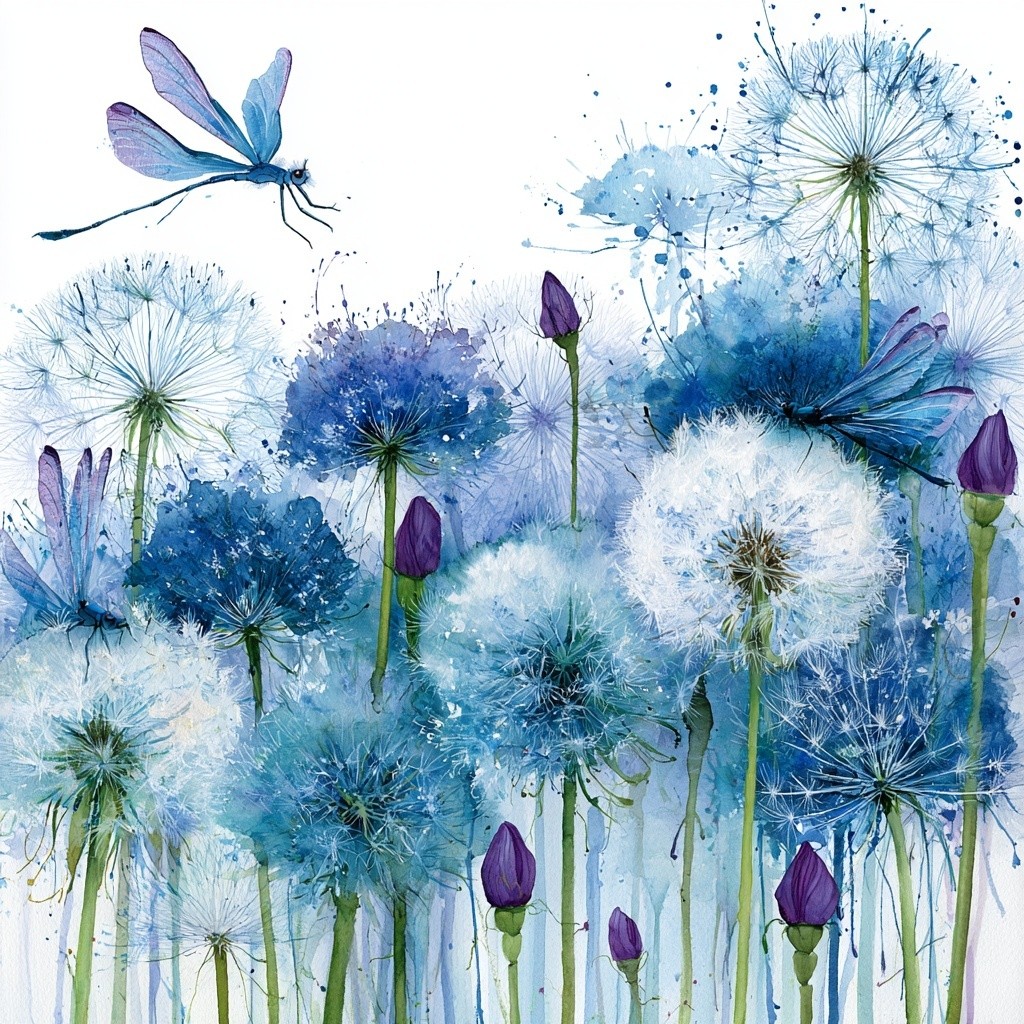 this is a vibrant watercolor artwork showcasing a dense...