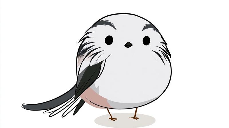 ぽっちゃりとした可愛らしいキャラクター シマエナガ Long-tailed Tit ニードルフェルト風 丸っこい まるまるとした ぽっちゃりした ボタンのような目...