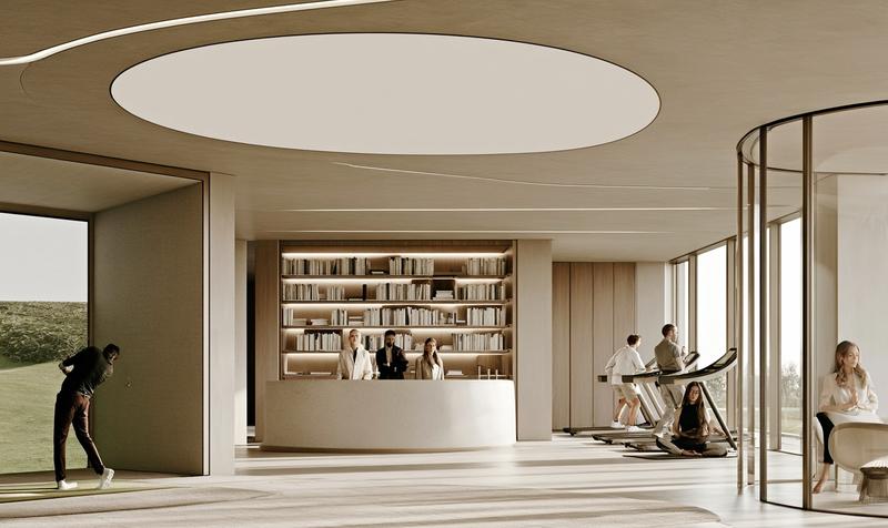 a wide shot of a contemporary interior space featuring...