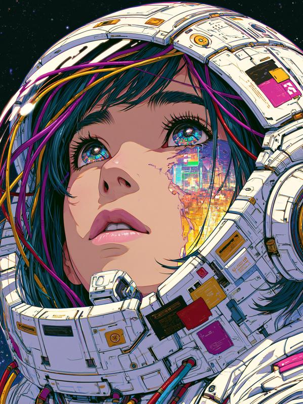 Medium low angle full portrait of a beautiful anime...